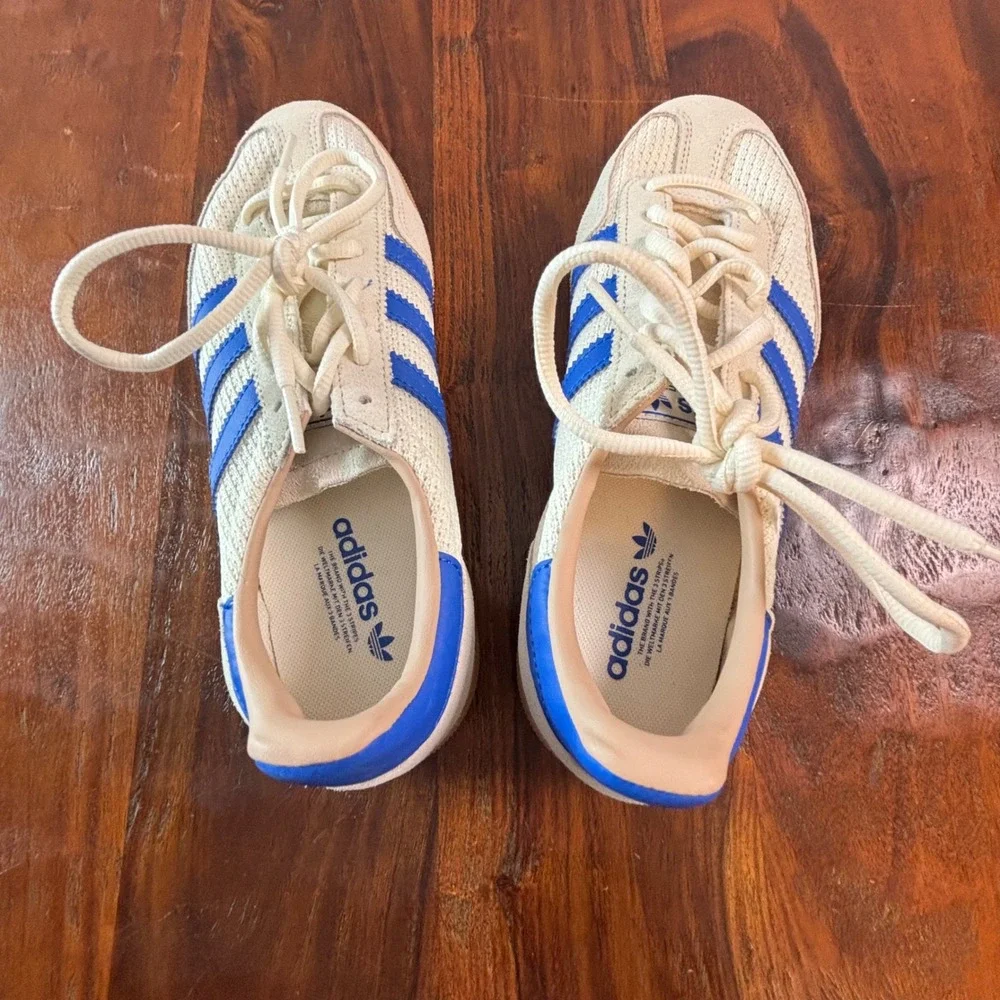 Adidas Handball Spezial Cream Blue Knit Suede Sneakers Mens 6 Womens 7.5 JS3865